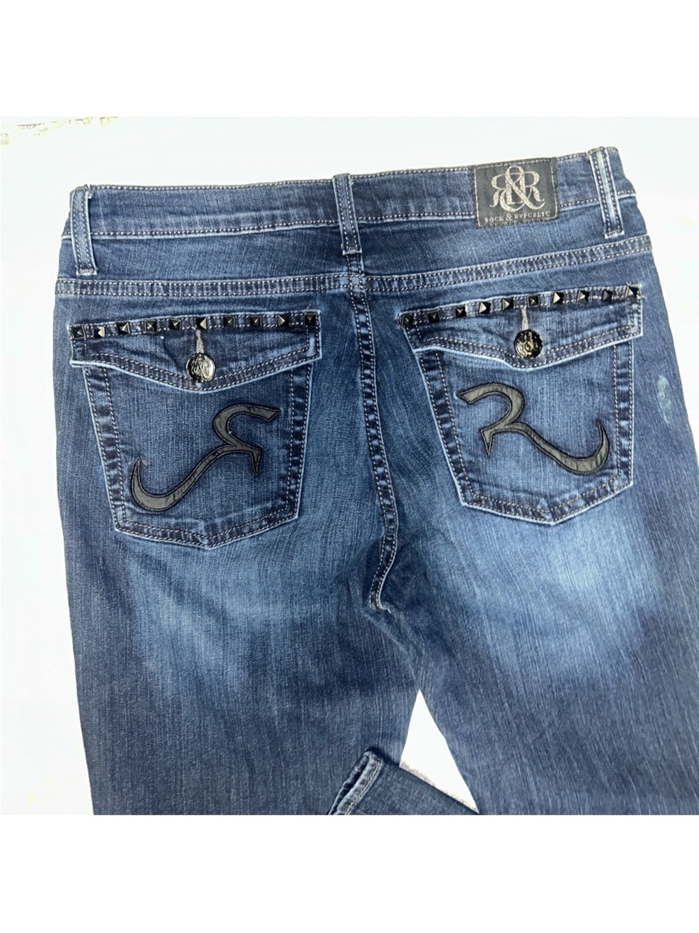 Rock & Republic Women's Blue Denim Boot Cut Jeans with Studded Back Pockets